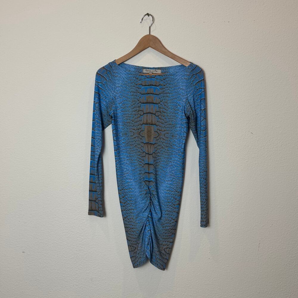 Ramona LaRue Parker Dress Electric Crocodile Blue Ruched Bodycon Midi M/L